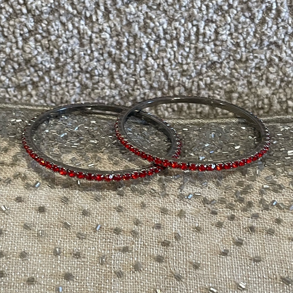 Cache Elegant Silver And Red Crystal Bangle Set - image 6